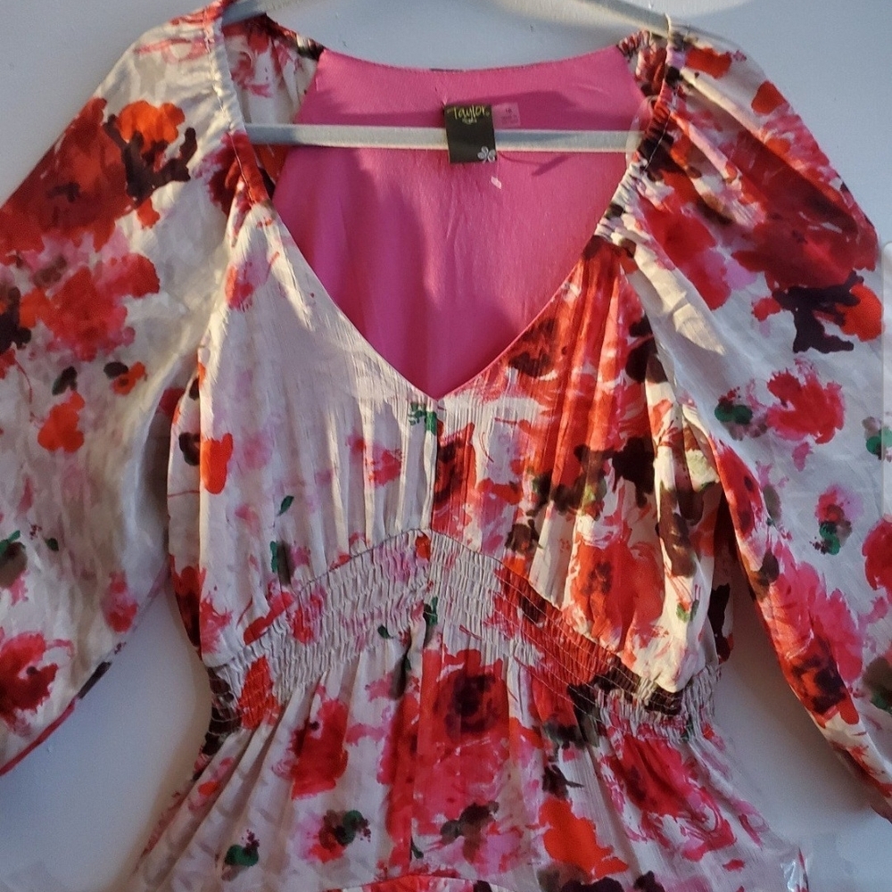 Taylor Floral Red and Pink Dress - Picture 7 of 7